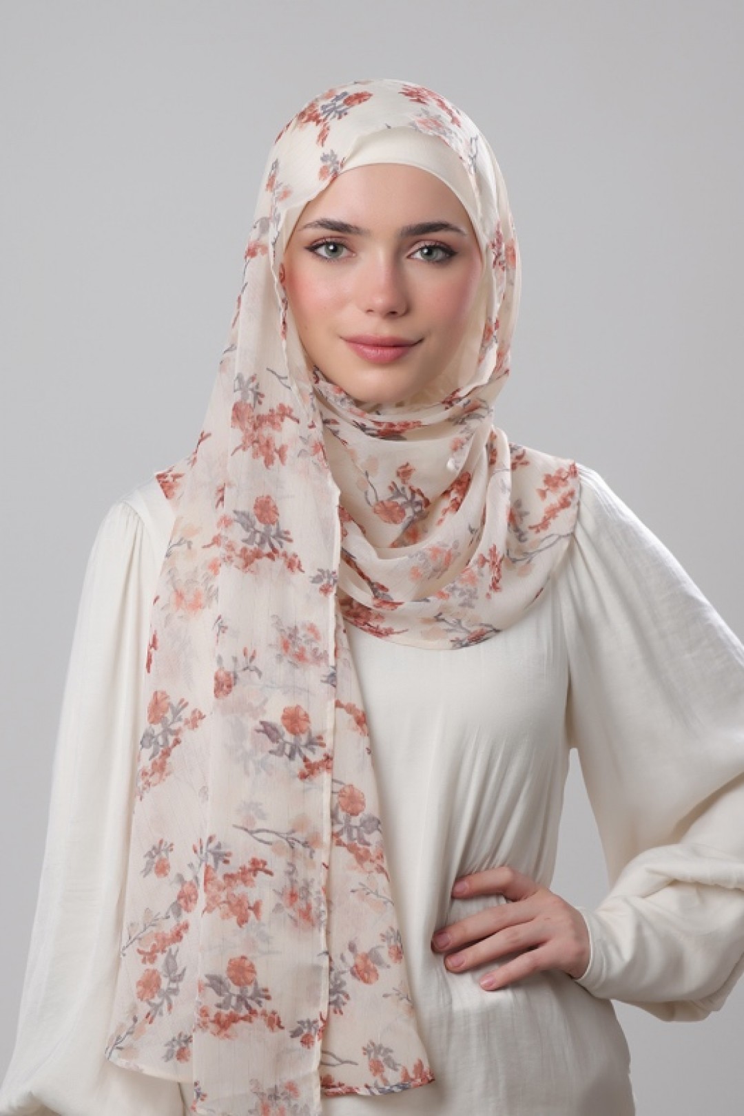 Cream Shimmer - Printed Crinkled Chiffon Lurex