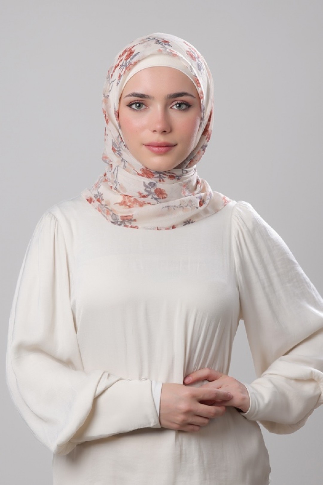 Cream Shimmer - Printed Crinkled Chiffon Lurex