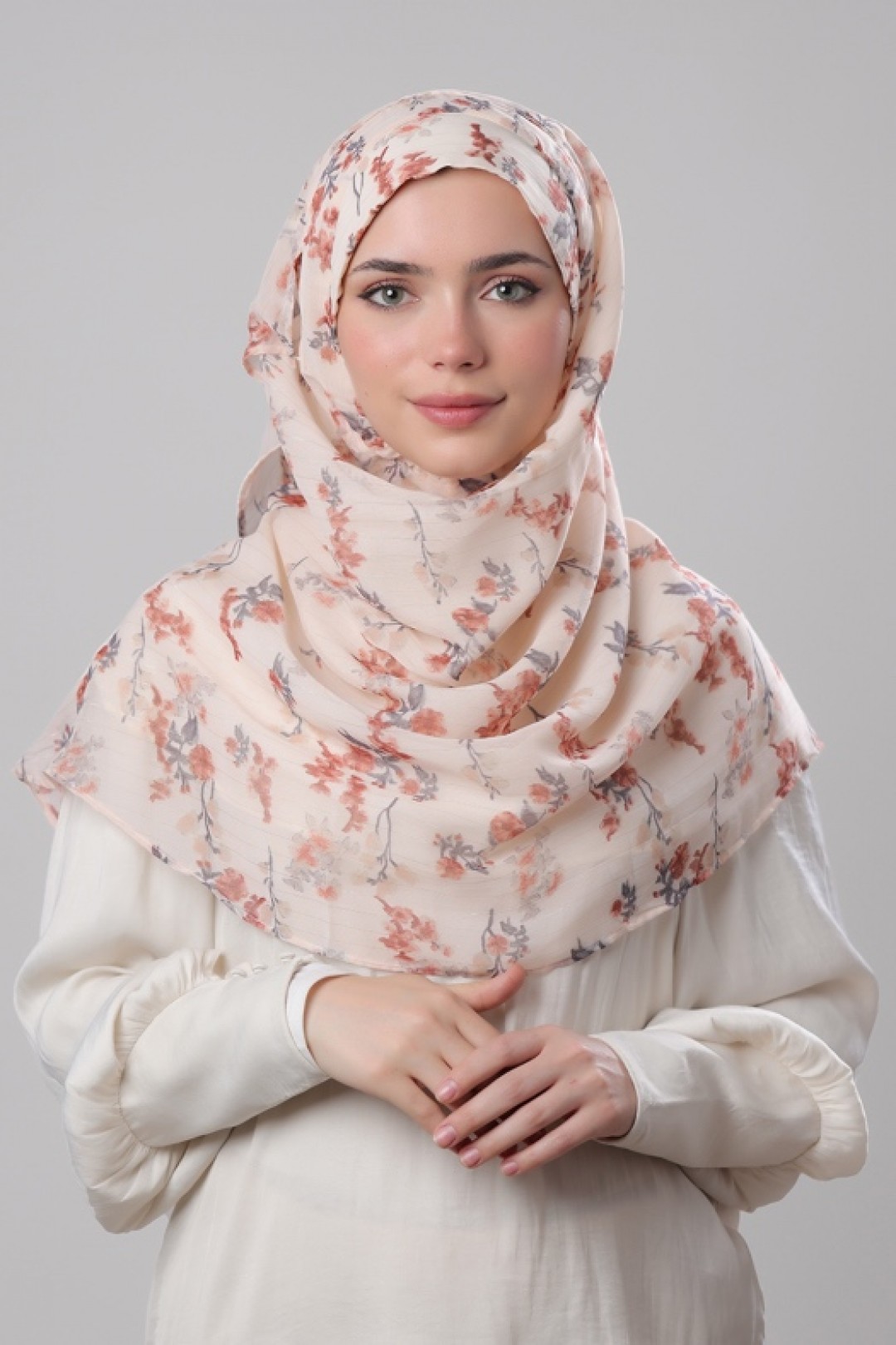 Cream Shimmer - Printed Crinkled Chiffon Lurex