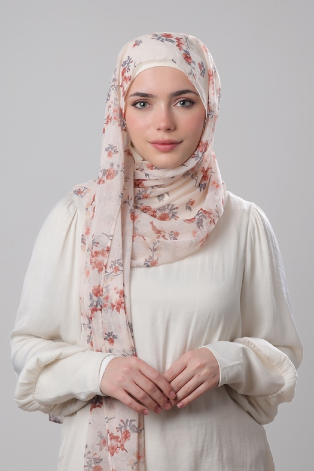 Cream Shimmer - Printed Crinkled Chiffon Lurex
