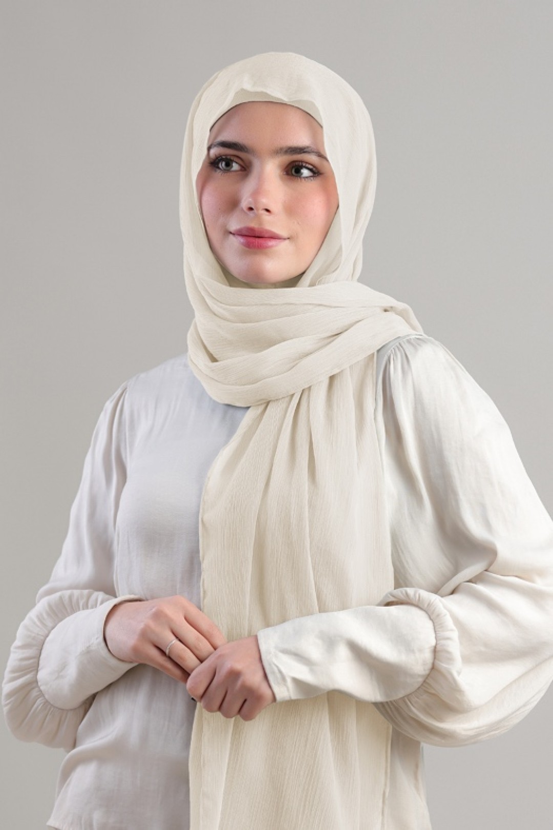 Cream - Plain Crinkled Chiffon