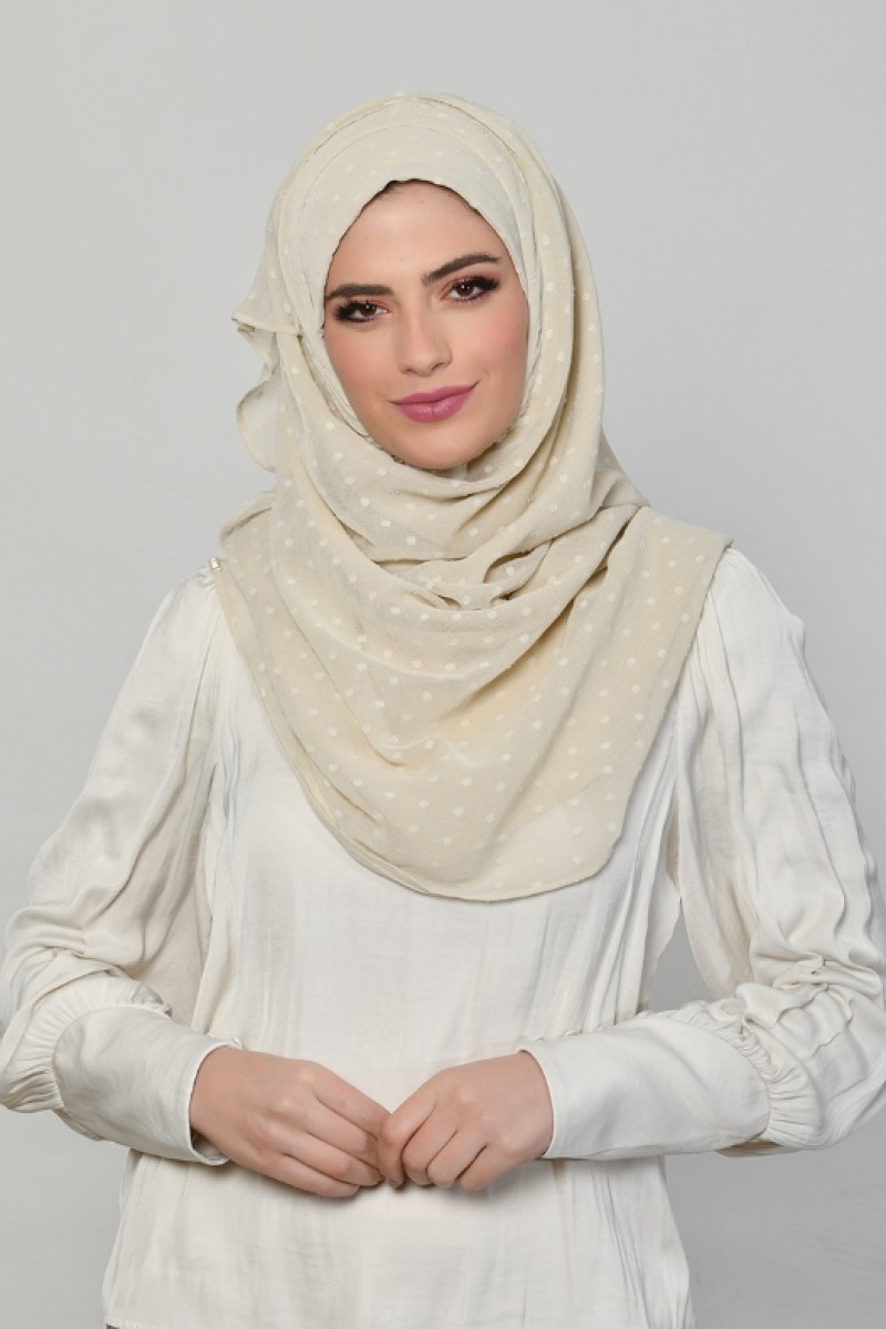 Cream - Plain Mosaic Butti Chiffon