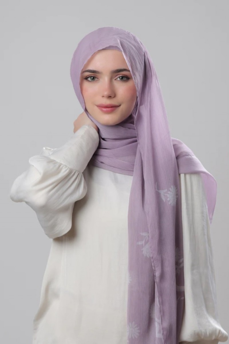 Creative Lilac - Printed Crinkled Chiffon