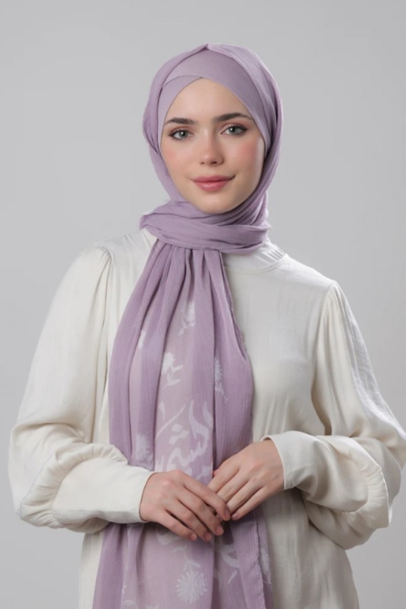 Creative Lilac - Printed Crinkled Chiffon