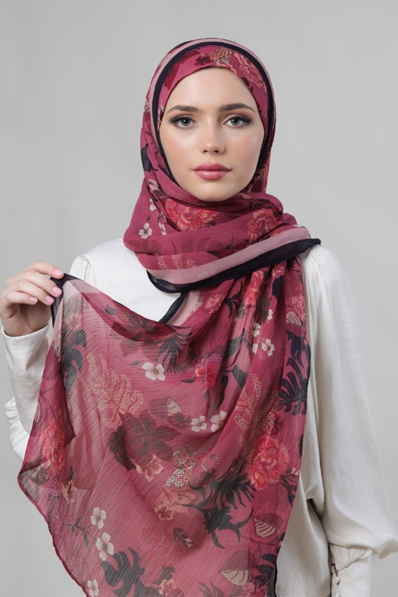 Crimson Tide - Printed Crinkled Chiffon