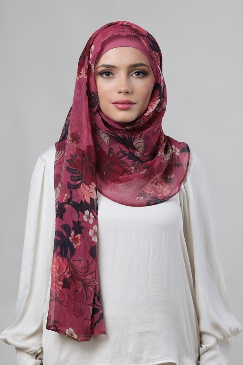 Crimson Tide - Printed Crinkled Chiffon