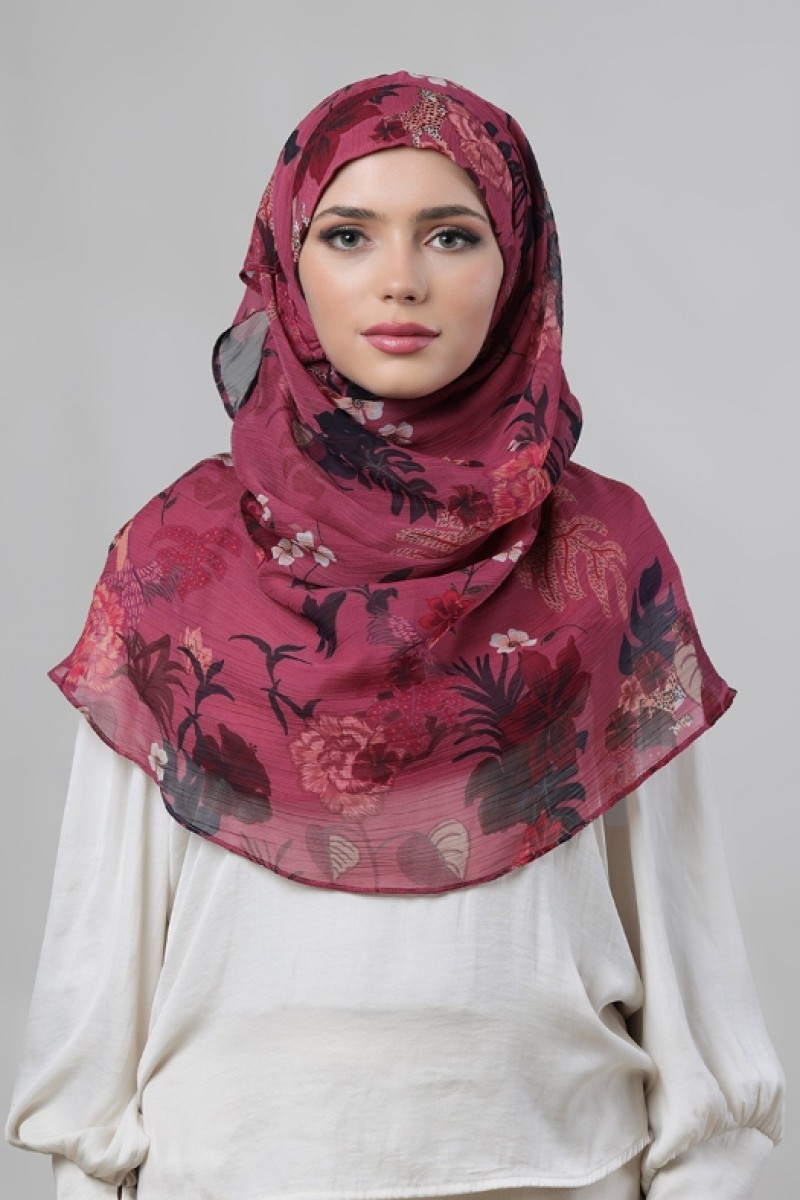 Crimson Tide - Printed Crinkled Chiffon