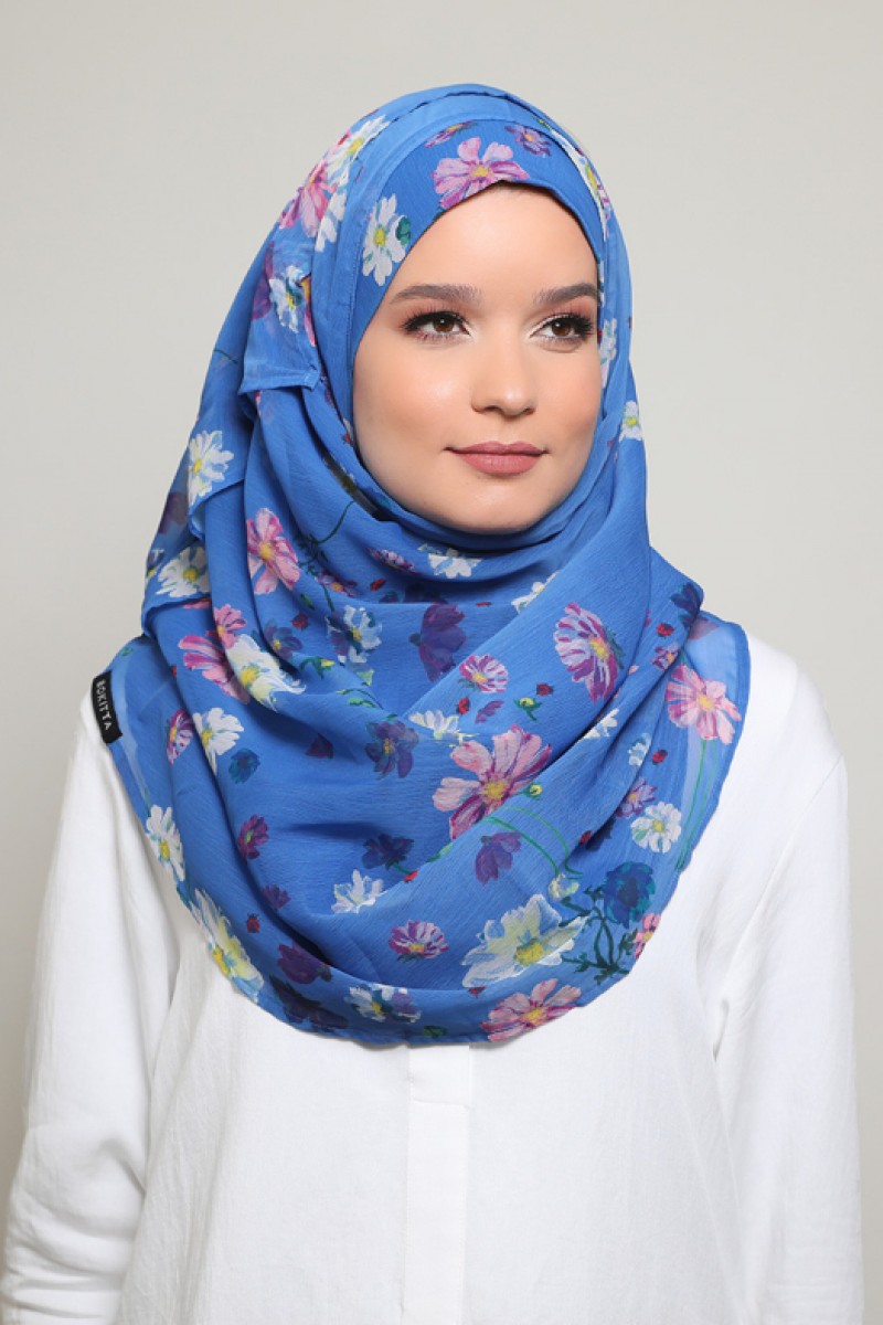 Daisies Blue - Printed Smooth Chiffon
