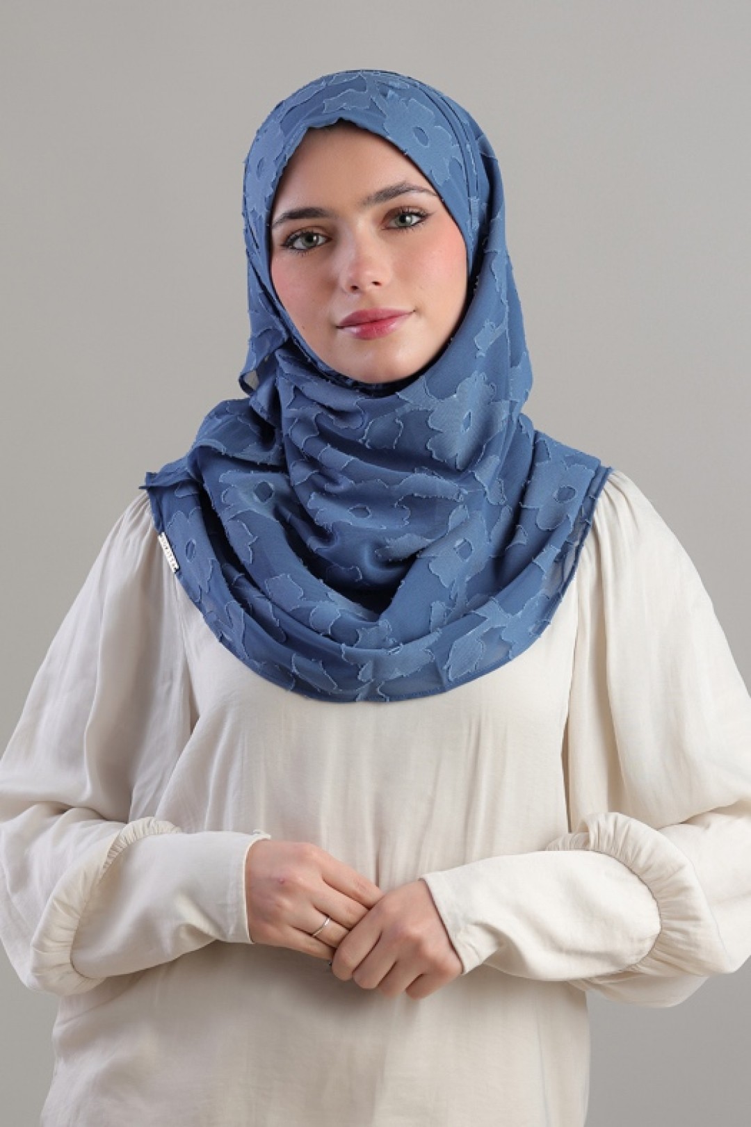 Blue Daisy - Plain Jacquard Chiffon