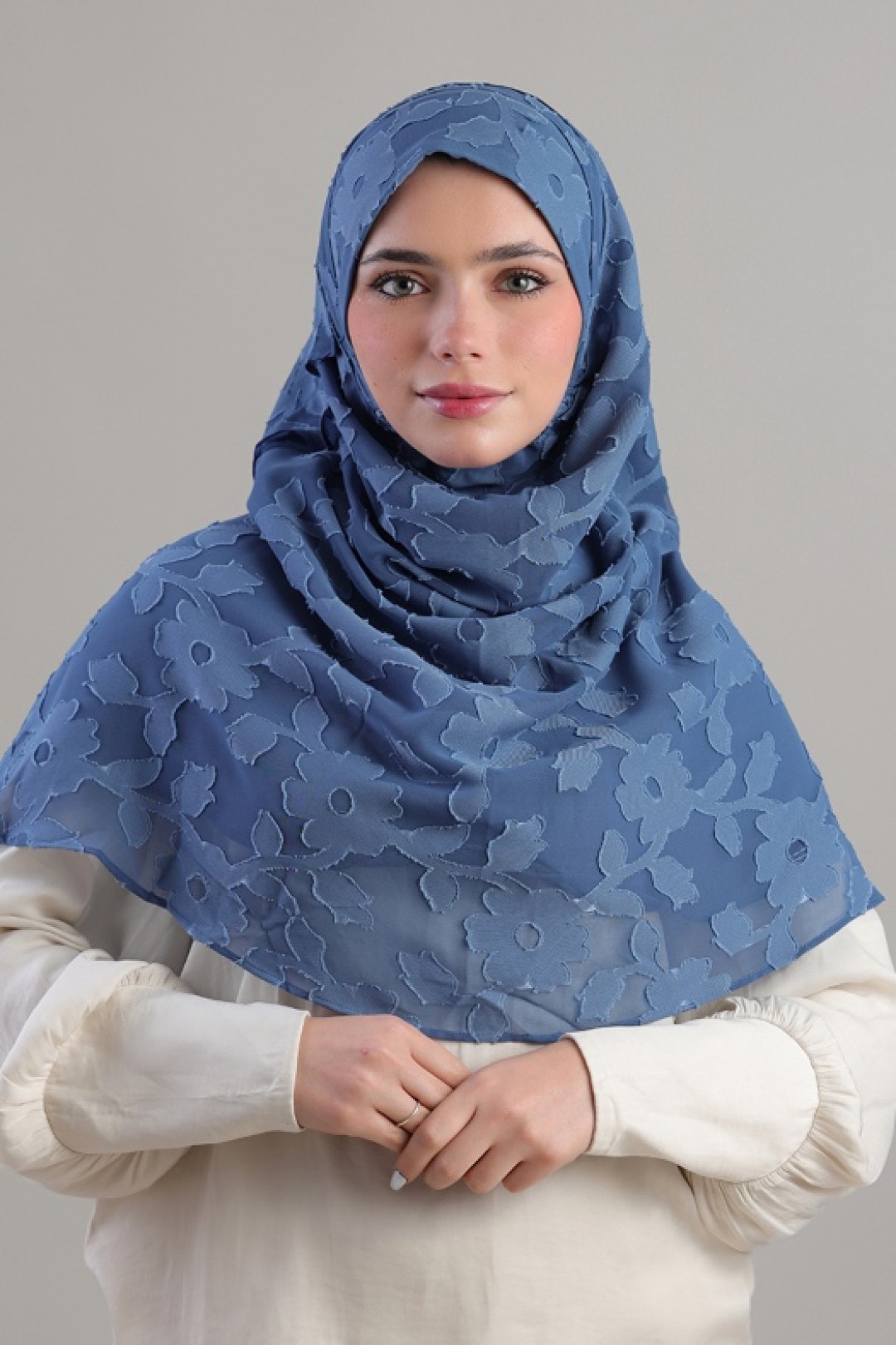 Blue Daisy - Plain Jacquard Chiffon