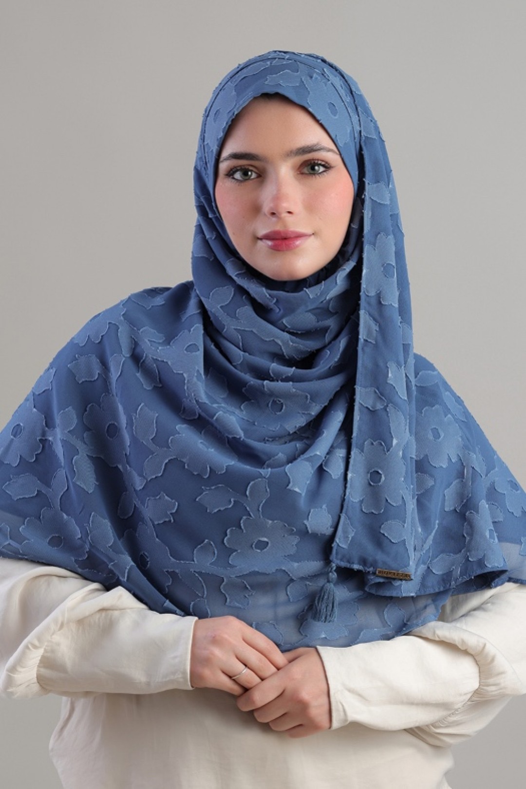Blue Daisy - Plain Jacquard Chiffon