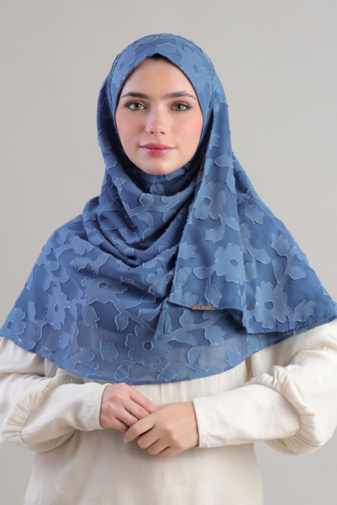 Blue Daisy - Plain Jacquard Chiffon