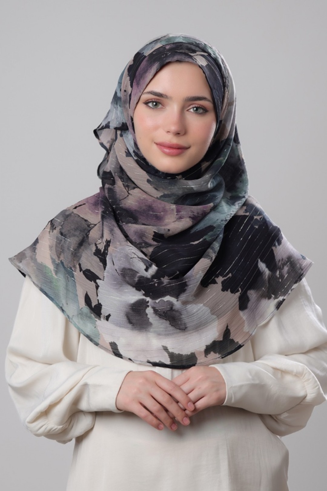 Dark Forest - Printed Crinkled Chiffon Lurex