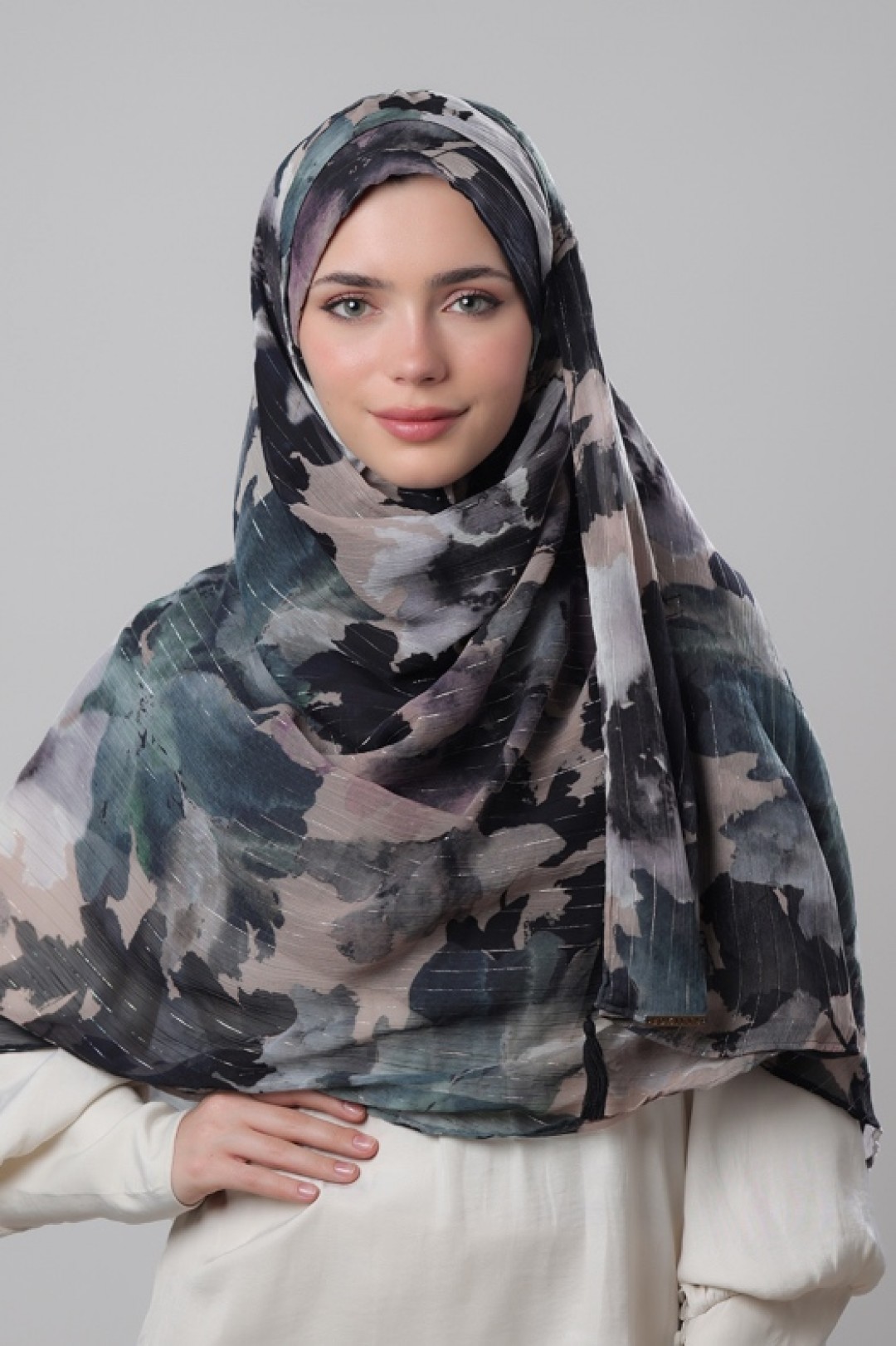 Dark Forest - Printed Crinkled Chiffon Lurex