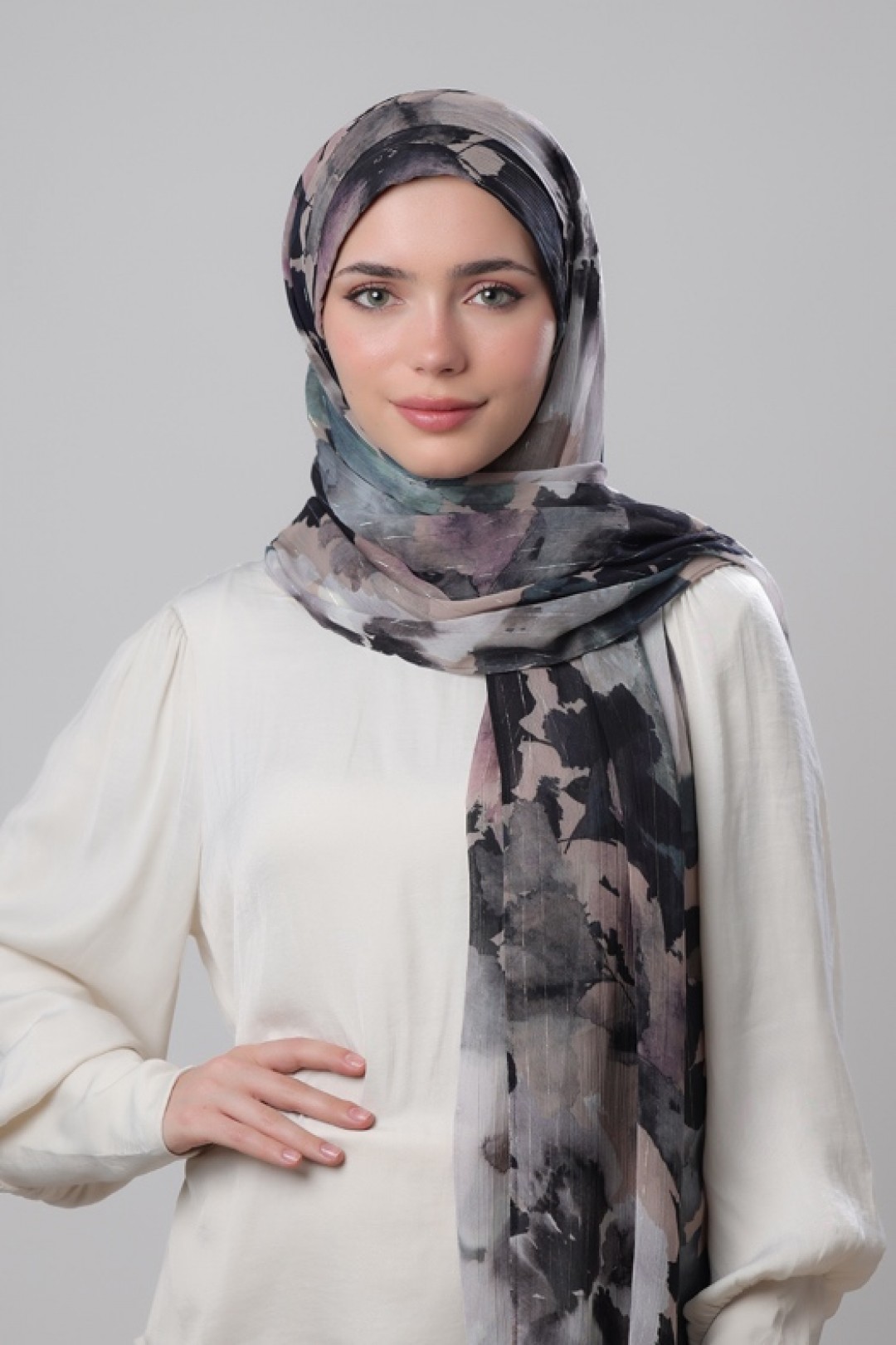 Dark Forest - Printed Crinkled Chiffon Lurex