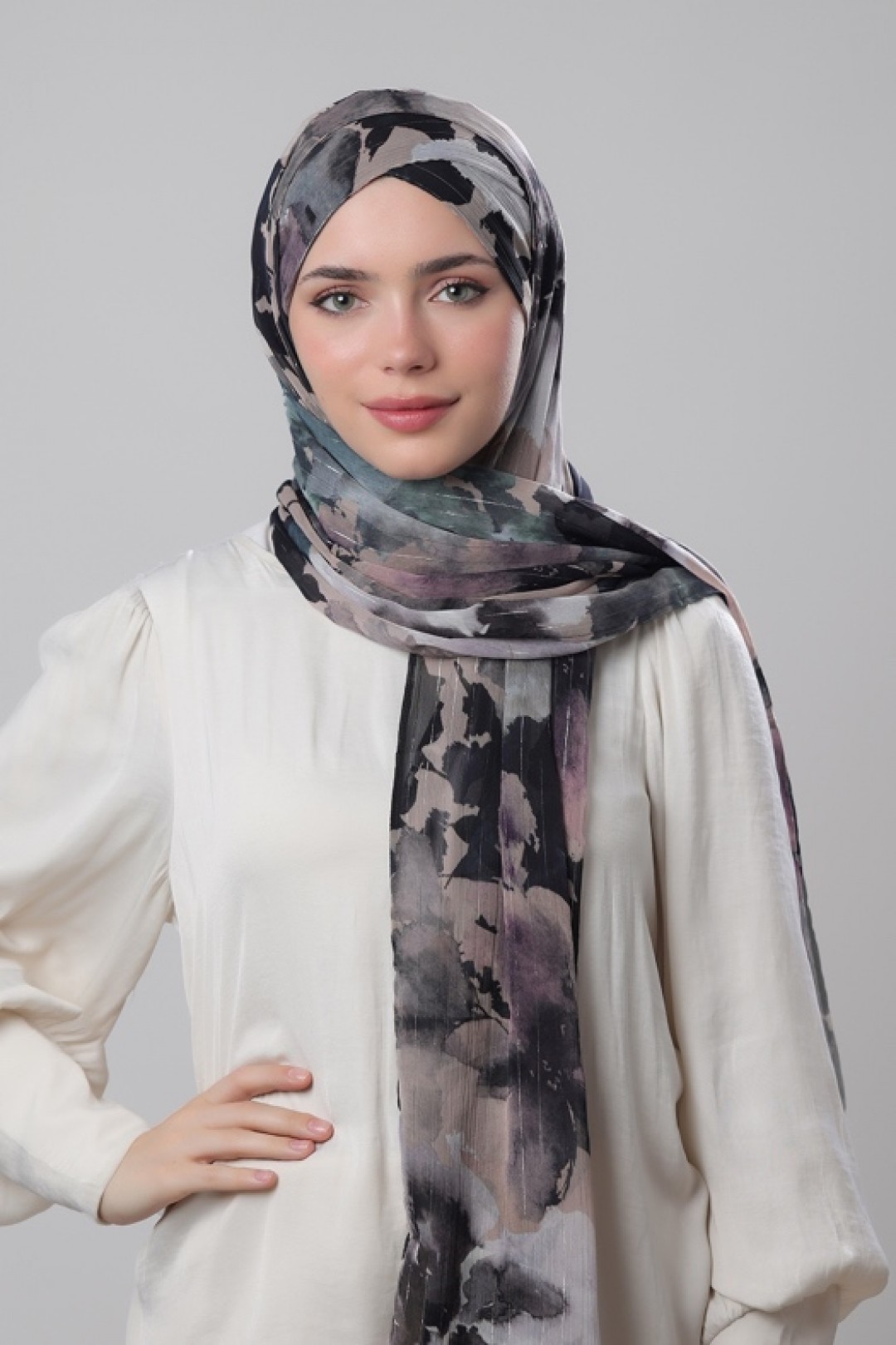 Dark Forest - Printed Crinkled Chiffon Lurex