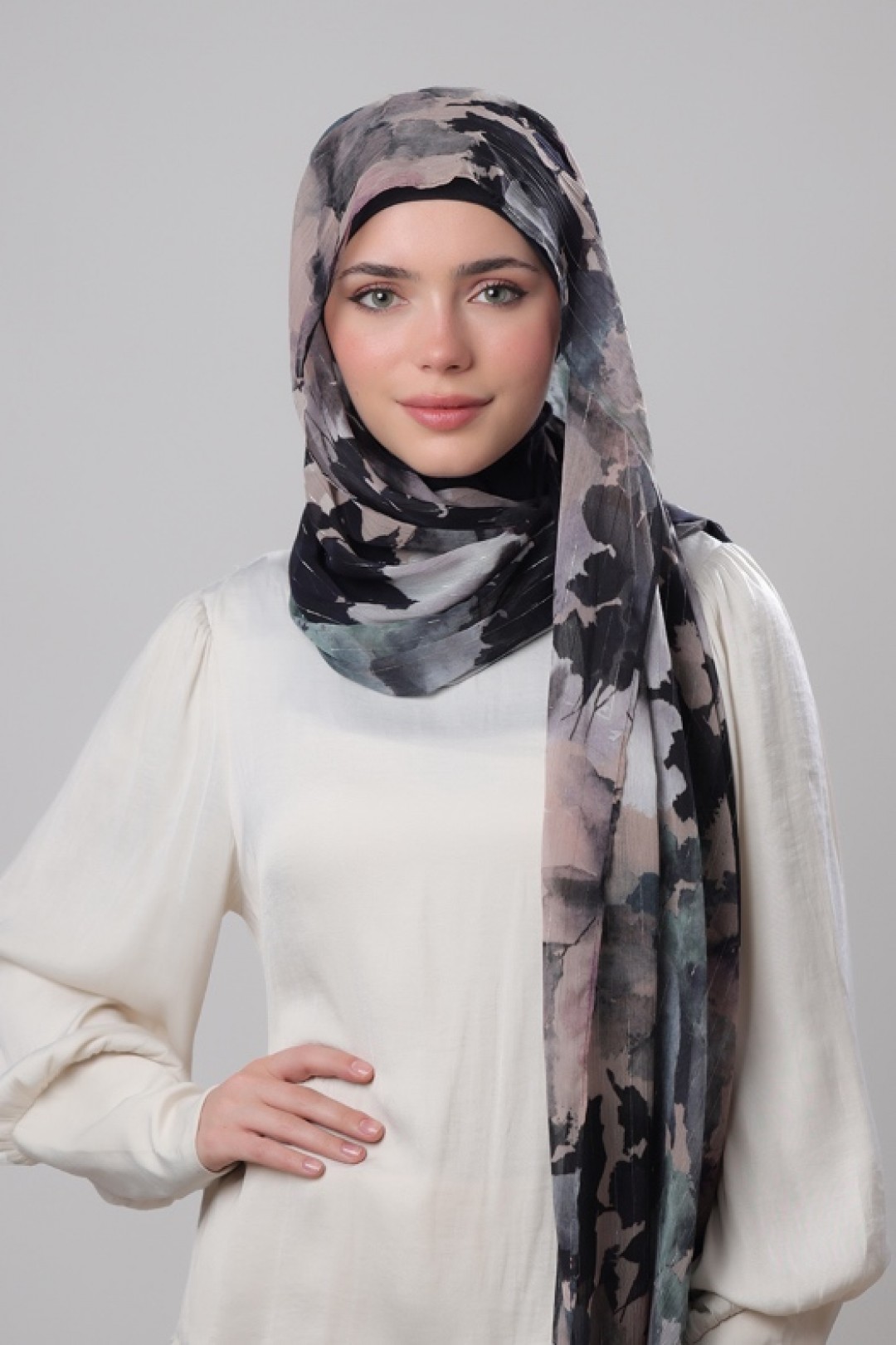 Dark Forest - Printed Crinkled Chiffon Lurex