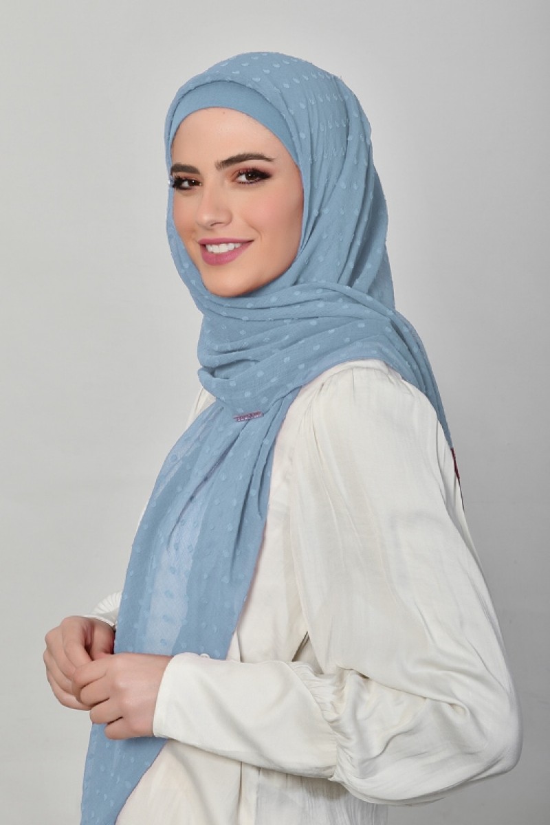 Denim Blue - Plain Mosaic Butti Chiffon