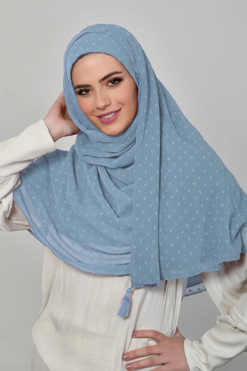 Denim Blue - Plain Mosaic Butti Chiffon