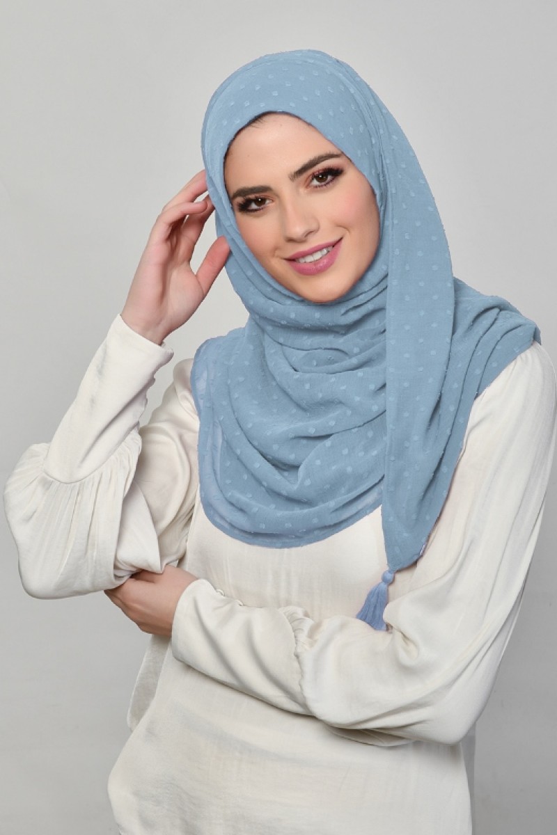 Denim Blue - Plain Mosaic Butti Chiffon