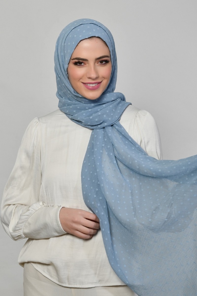 Denim Blue - Plain Mosaic Butti Chiffon
