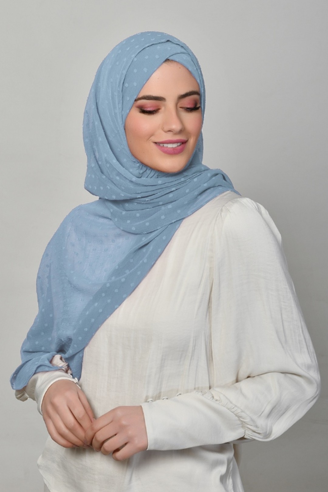 Denim Blue - Plain Mosaic Butti Chiffon
