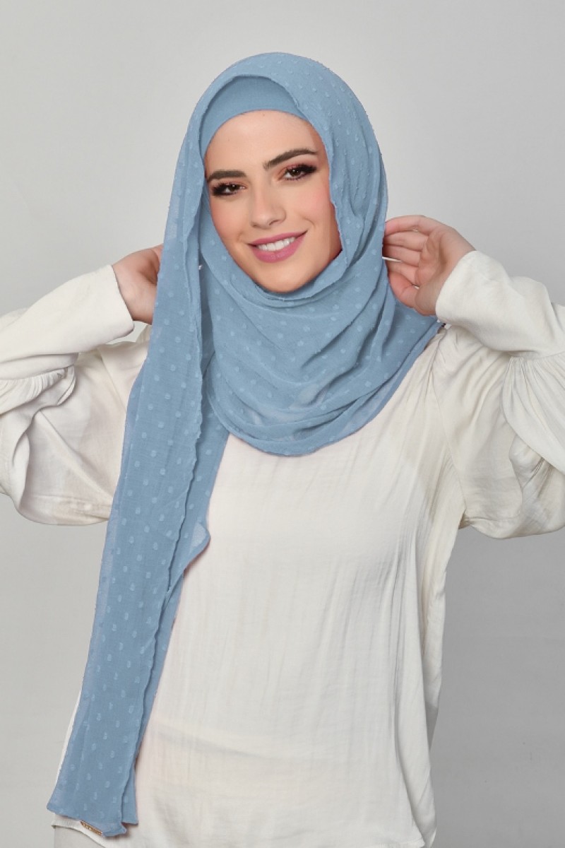 Denim Blue - Plain Mosaic Butti Chiffon