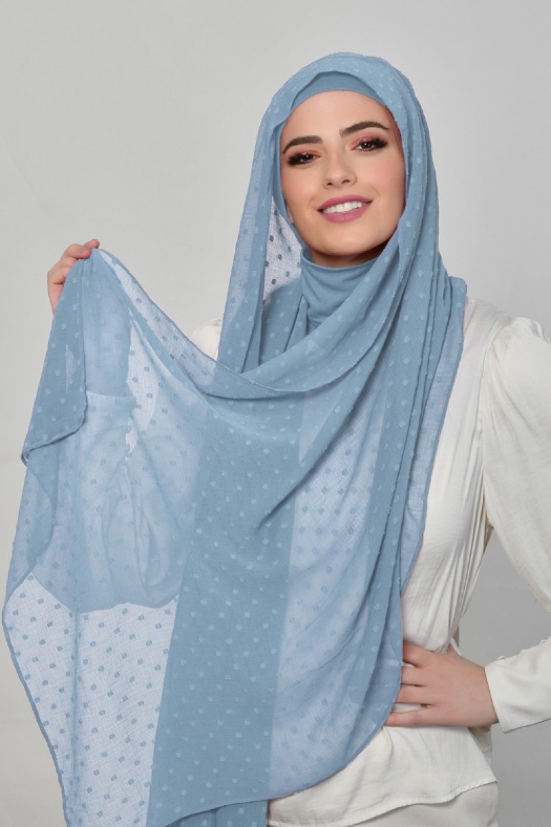Denim Blue - Plain Mosaic Butti Chiffon