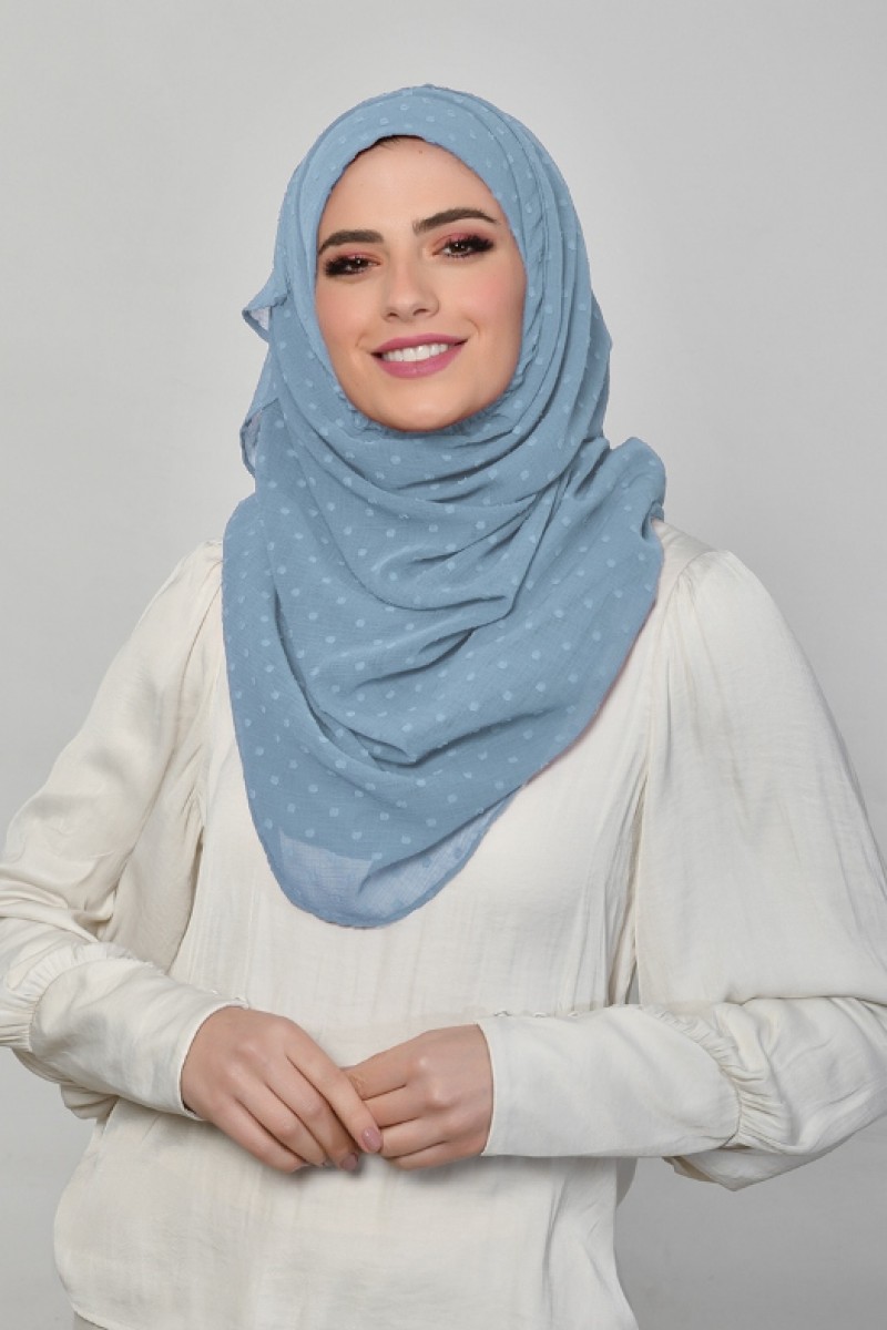 Denim Blue - Plain Mosaic Butti Chiffon