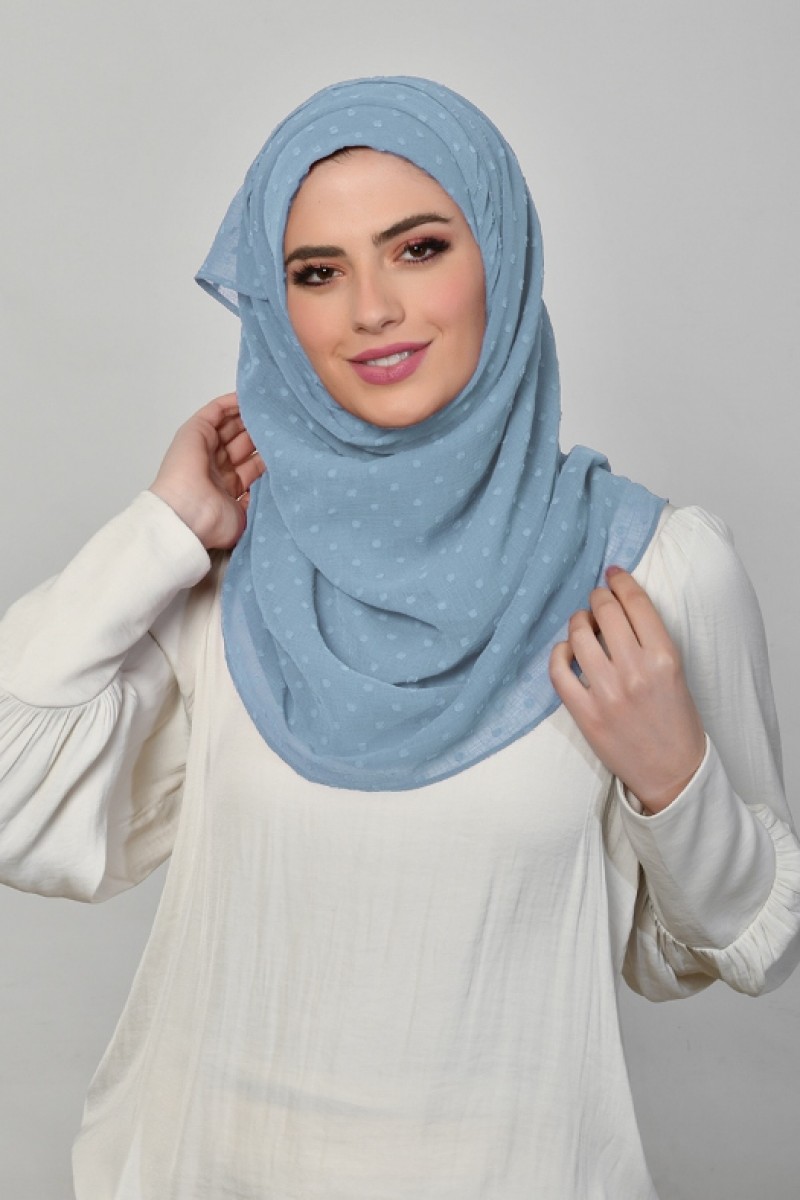 Denim Blue - Plain Mosaic Butti Chiffon