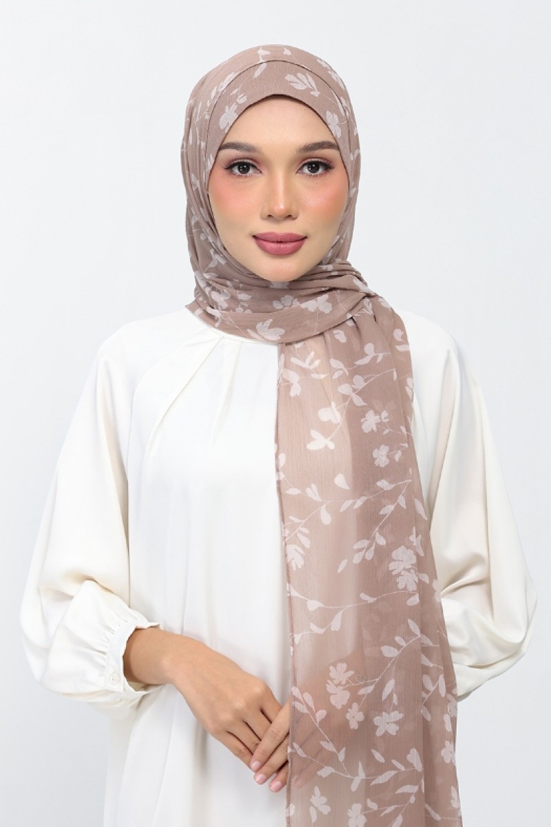 Sakina Beige - Printed Plus Crinkled Chiffon