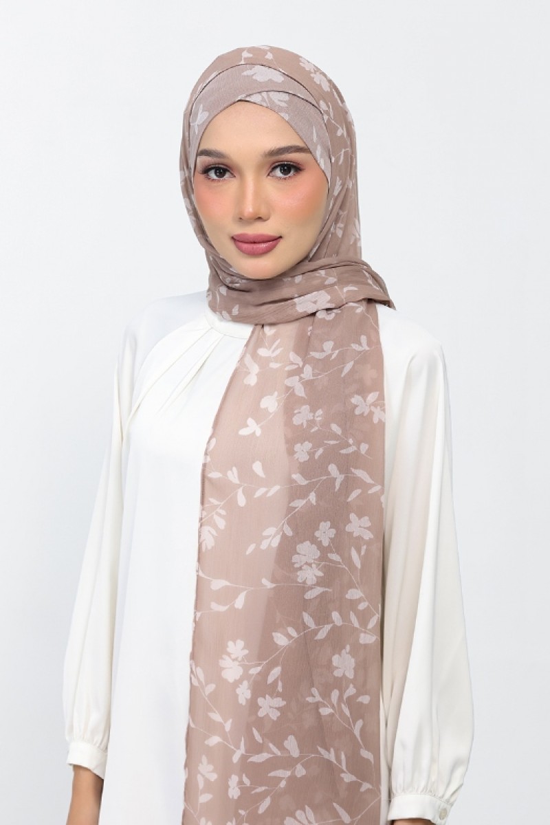 Sakina Beige - Printed Plus Crinkled Chiffon
