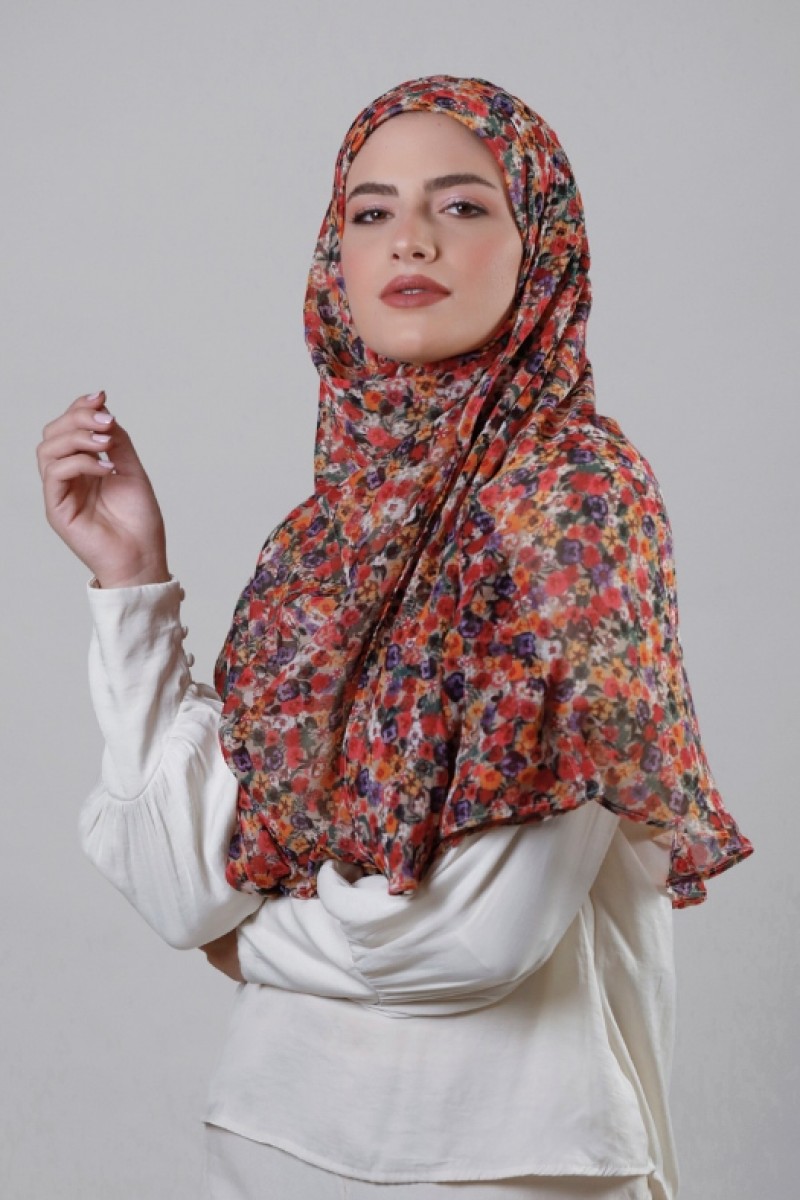 Flower Wall - Printed Crinkled Chiffon