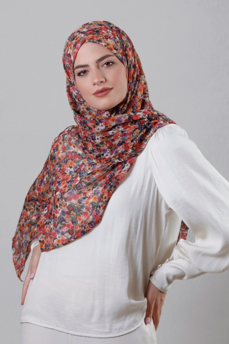 Flower Wall - Printed Crinkled Chiffon