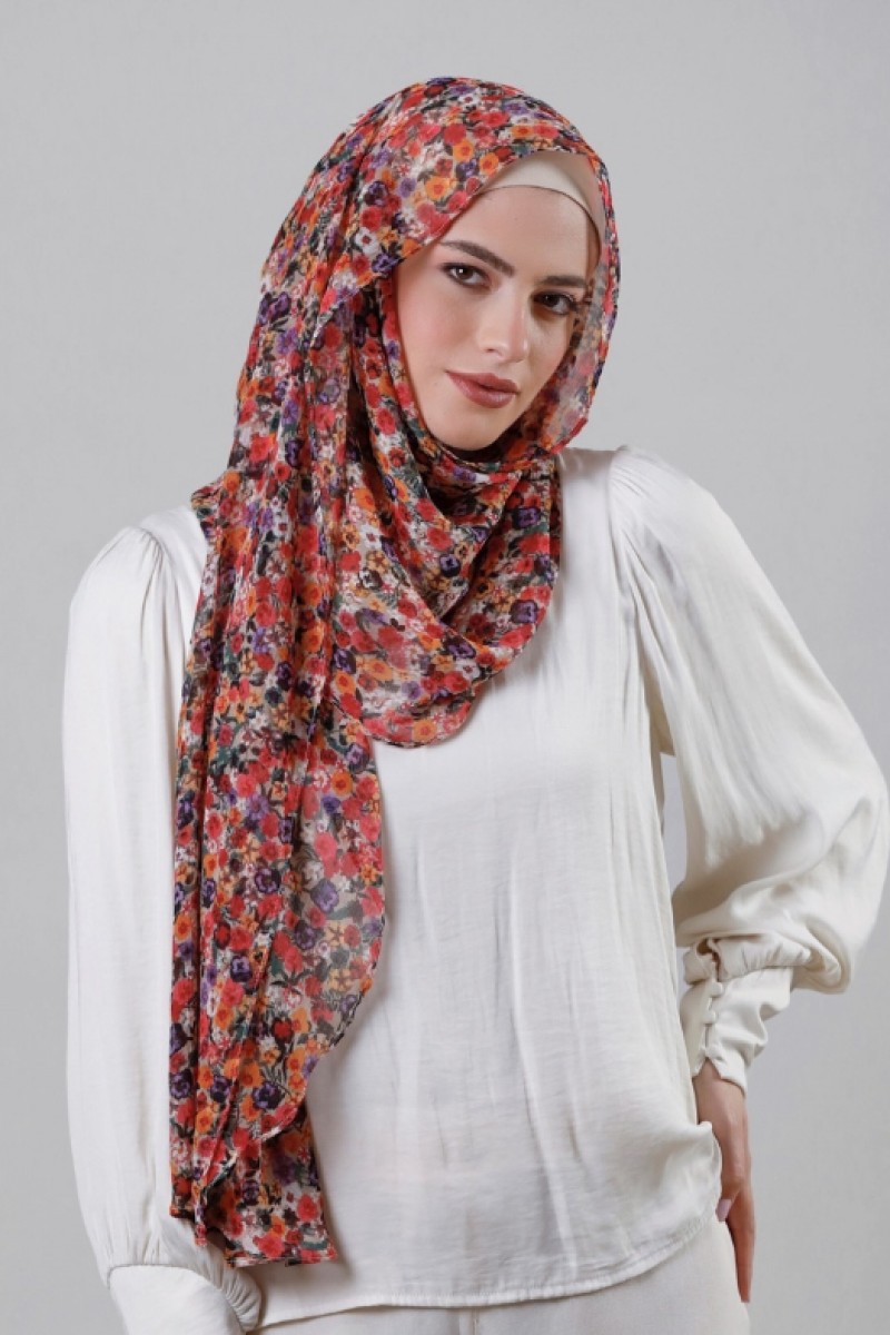 Flower Wall - Printed Crinkled Chiffon