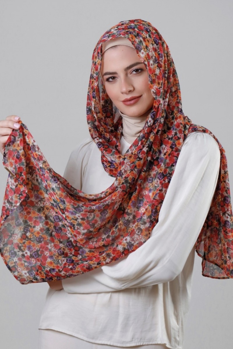 Flower Wall - Printed Crinkled Chiffon