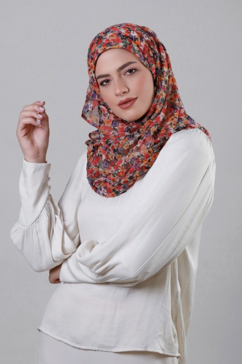 Flower Wall - Printed Crinkled Chiffon