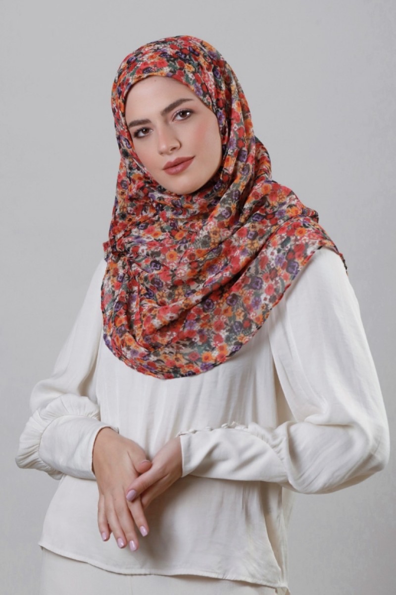 Flower Wall - Printed Crinkled Chiffon