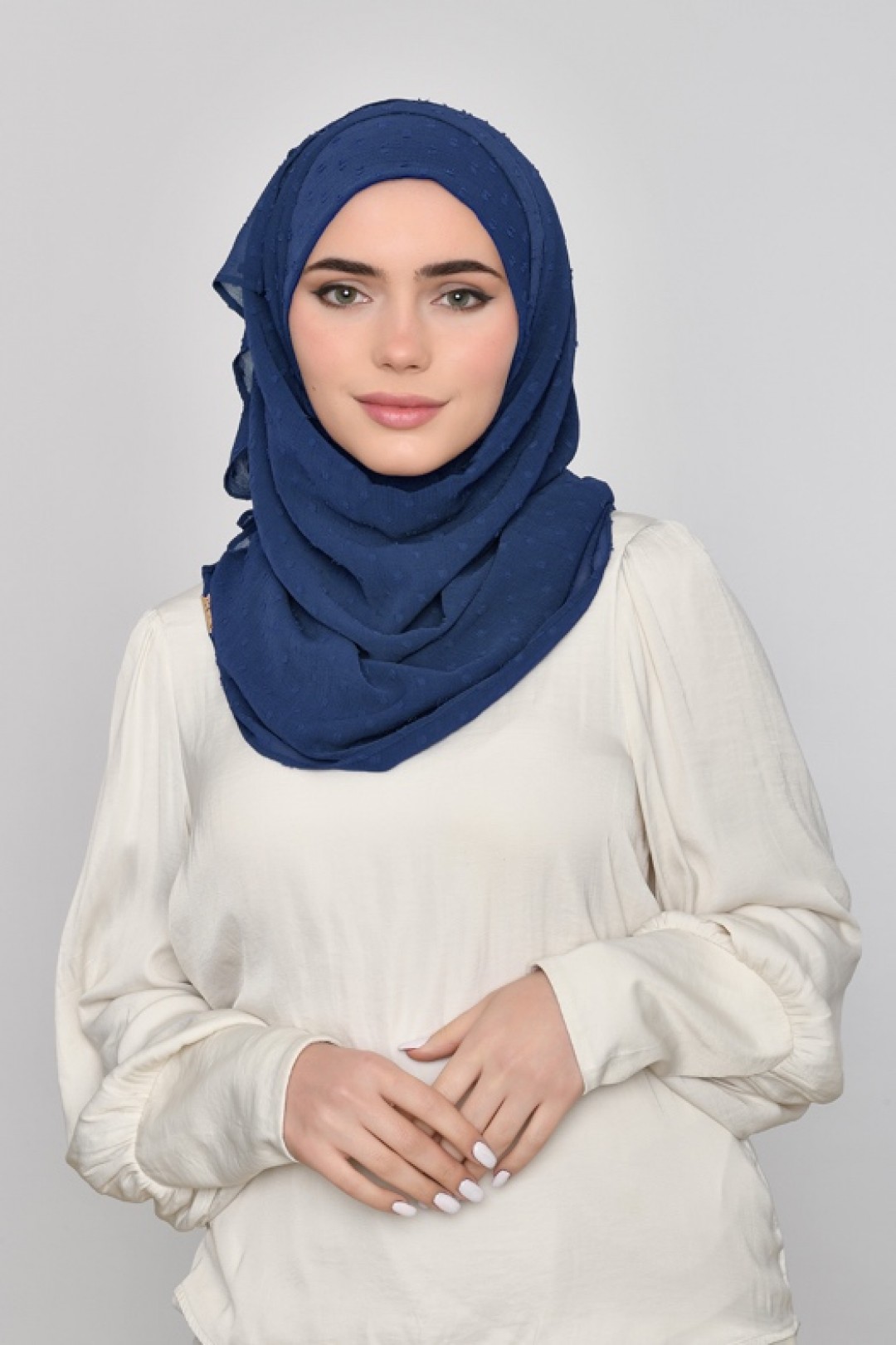 French Navy - Plain Mosaic Butti Chiffon