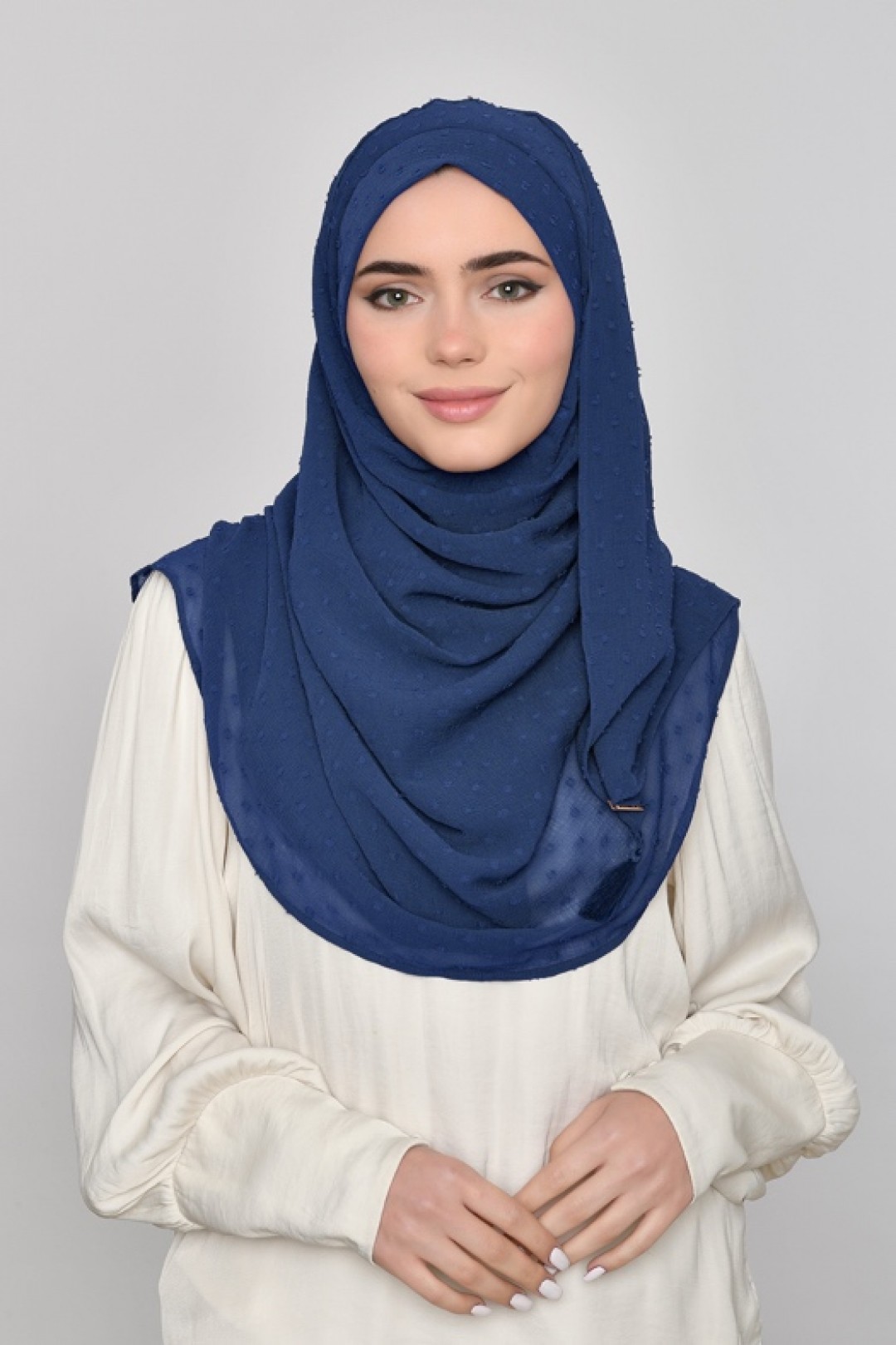 French Navy - Plain Mosaic Butti Chiffon