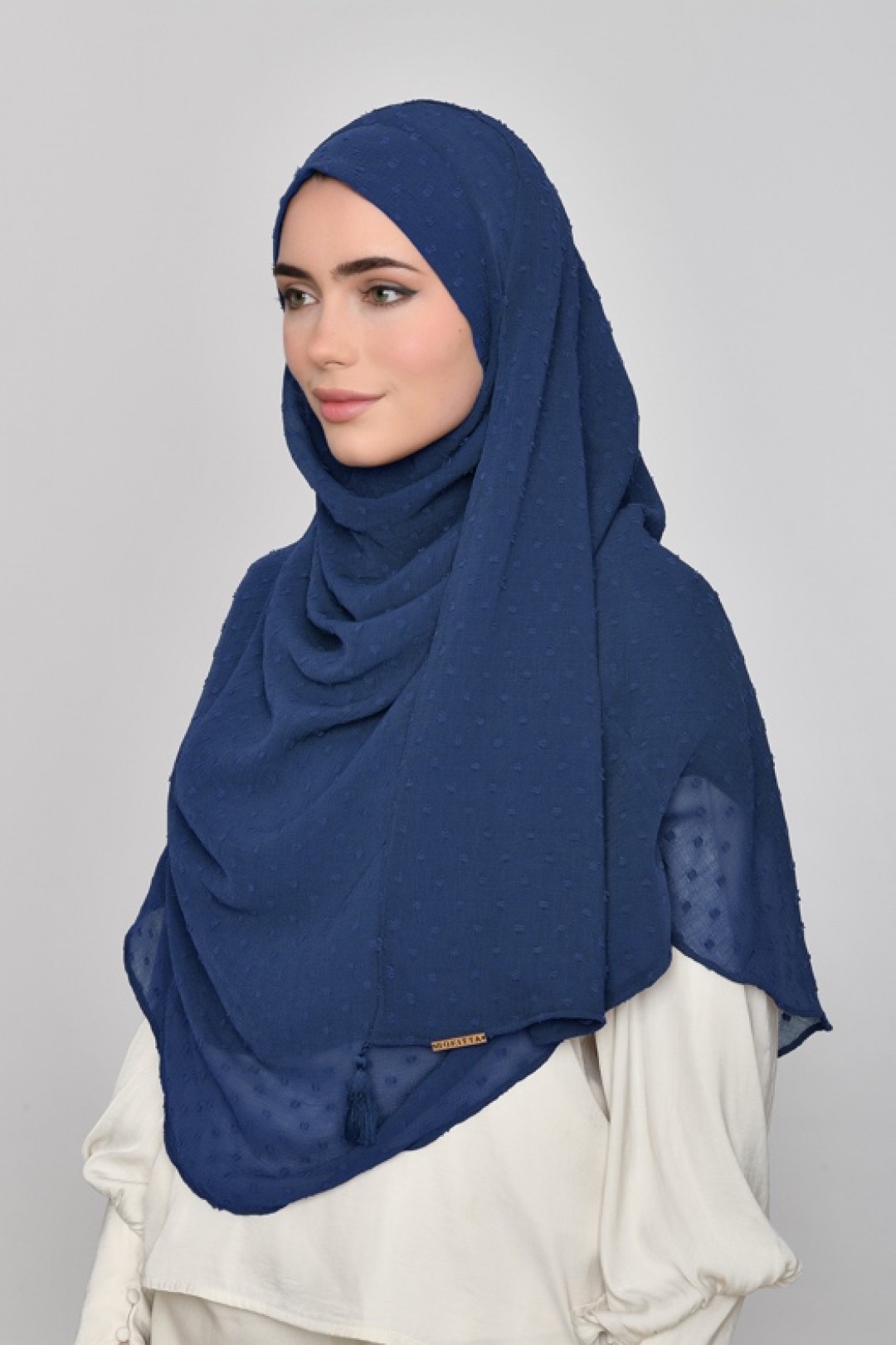 French Navy - Plain Mosaic Butti Chiffon