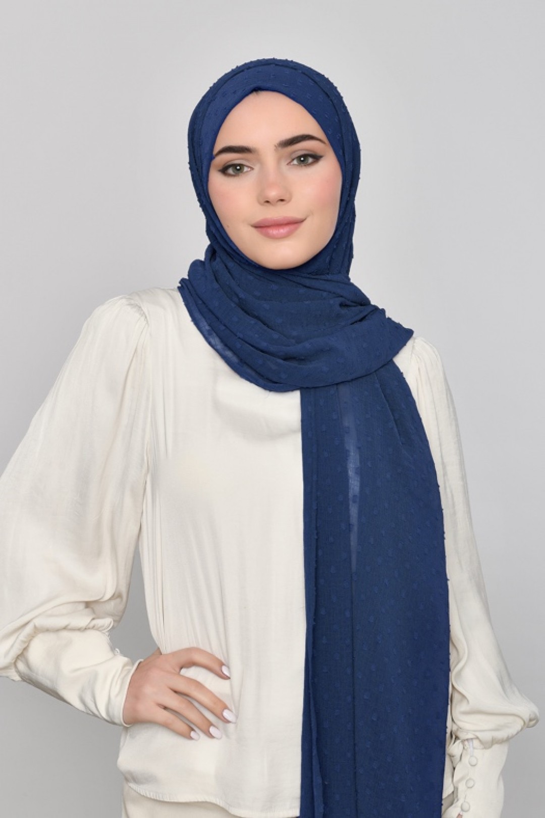 French Navy - Plain Mosaic Butti Chiffon
