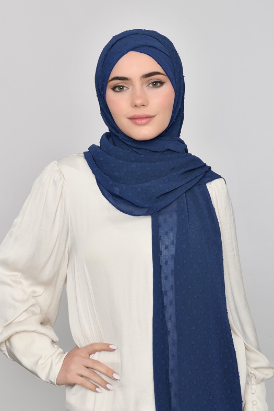 French Navy - Plain Mosaic Butti Chiffon