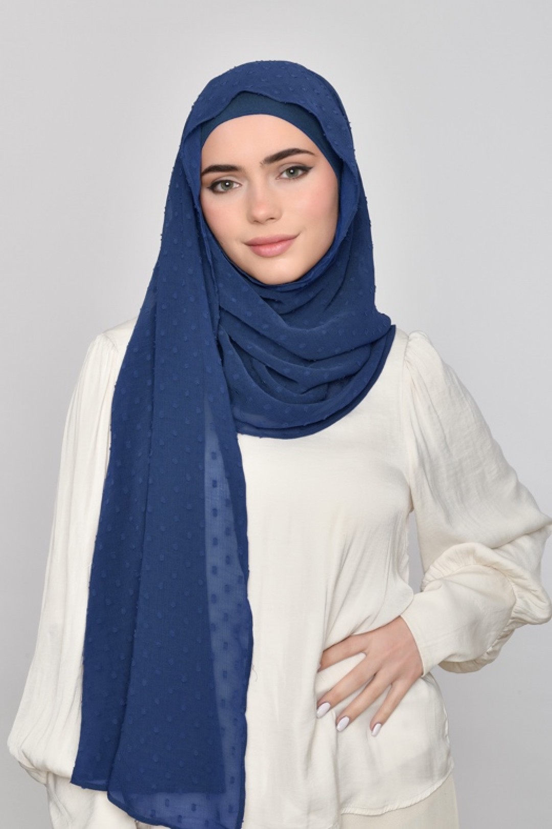 French Navy - Plain Mosaic Butti Chiffon