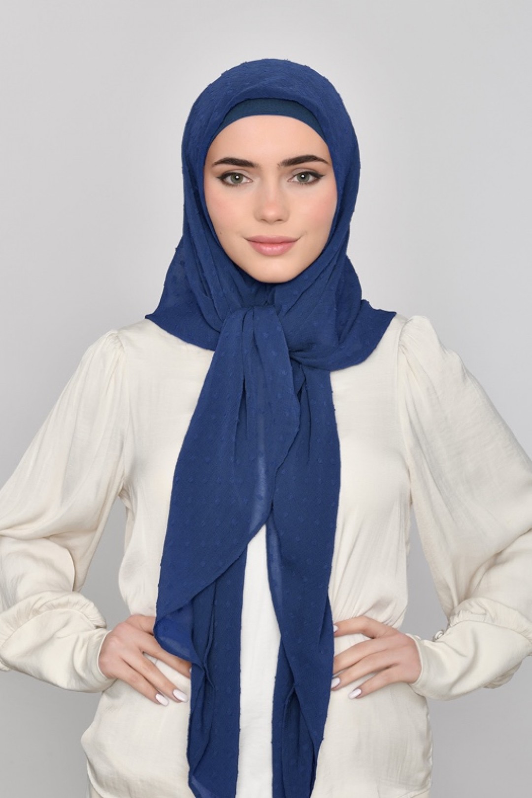 French Navy - Plain Mosaic Butti Chiffon