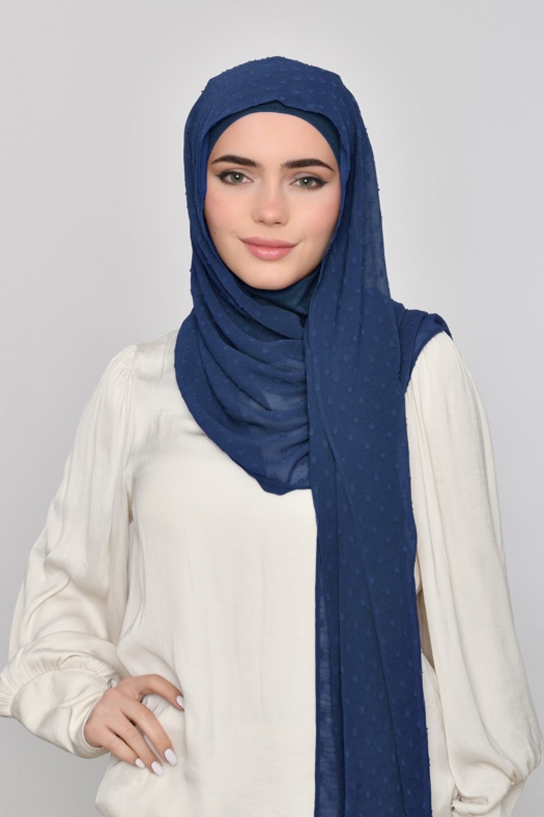 French Navy - Plain Mosaic Butti Chiffon