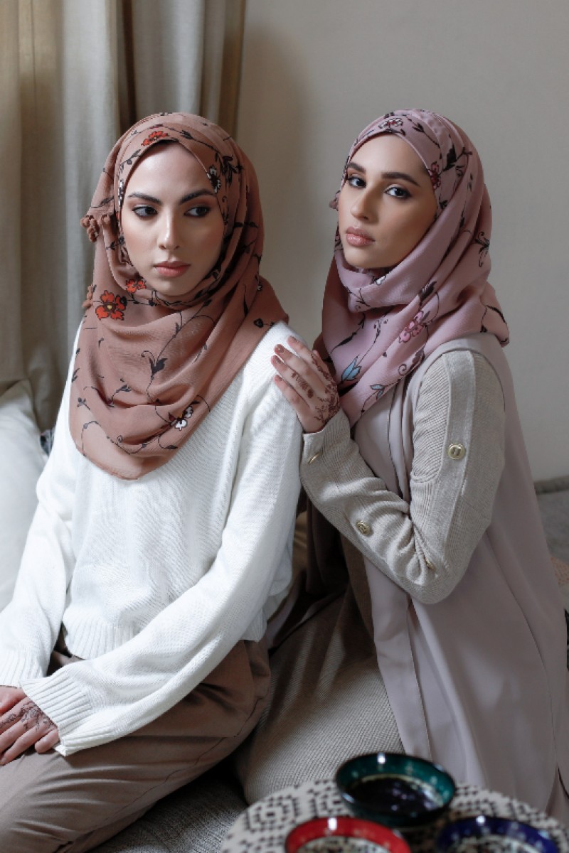 Blessings - Printed With Pompoms Crinkled Chiffon - Capshawl