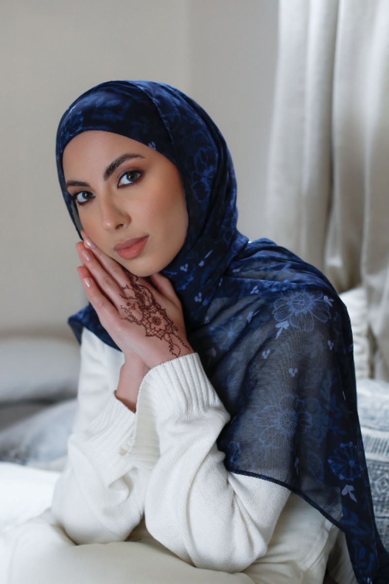 Joy - Printed With Pompoms Crinkled Chiffon - Capshawl