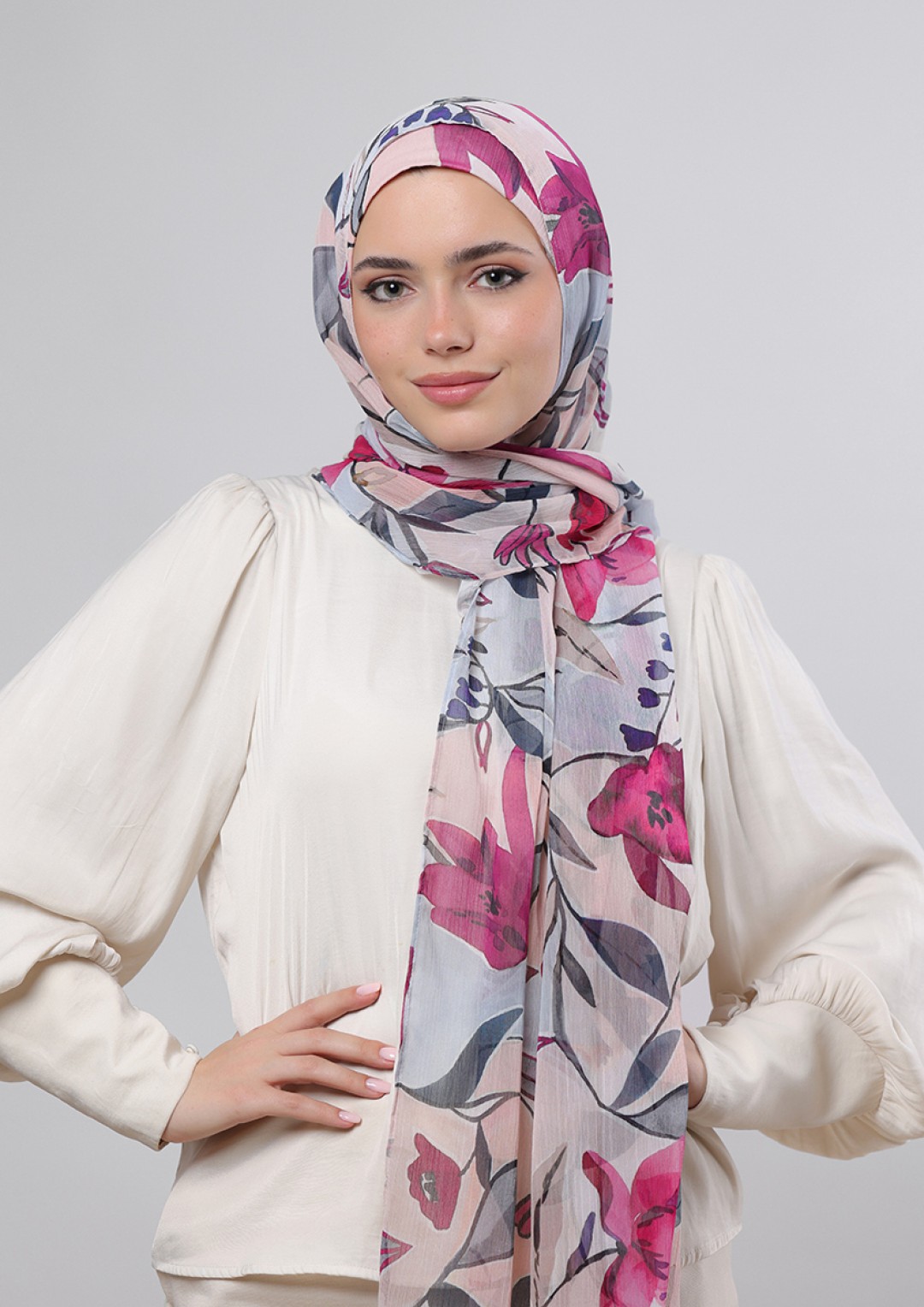 Fuchsia - Printed Crinkled Chiffon