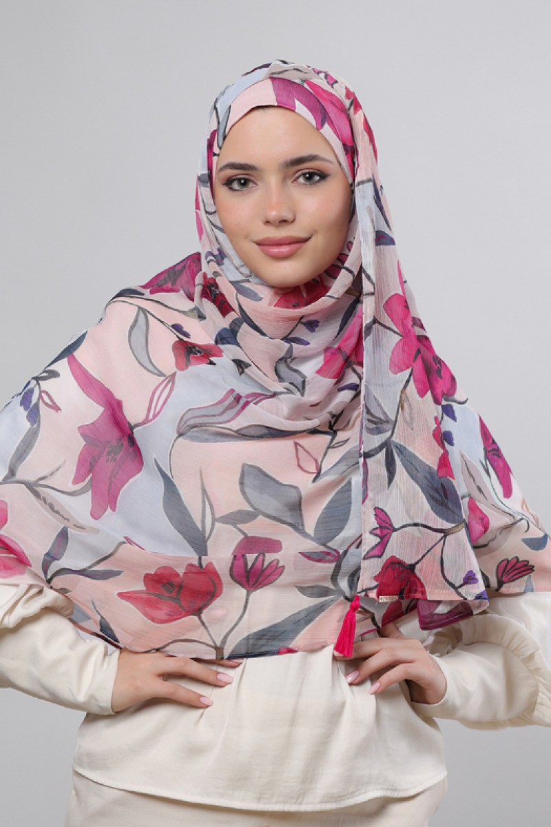 Fuchsia - Printed Crinkled Chiffon